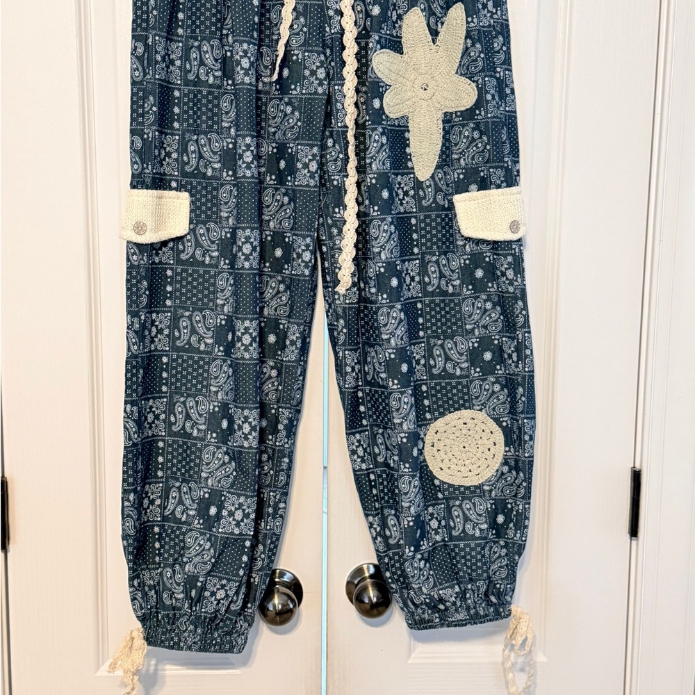 POL Starweave Patchwork Joggers With Crochet Deta… - image 4